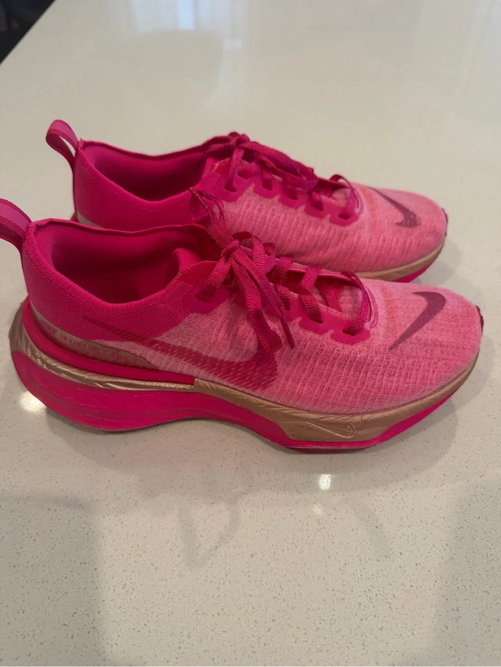 Nike Women's Pink Running zoom x invincible 3 shoes with Gold Accents size 9.5